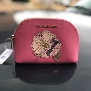 Michael kors floral studded cosmetic case pink